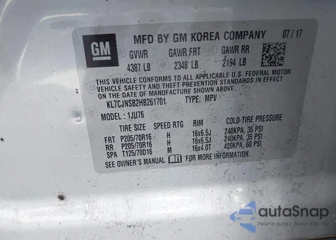 2017 Chevrolet Trax Ls from USA, damaged, VIN KL7CJNSB2HB261701